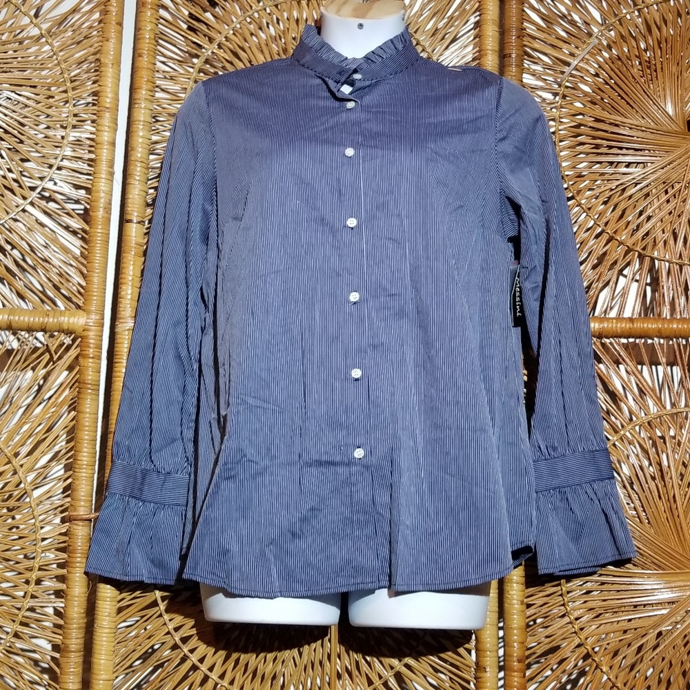 Messing Women Blouse Blue Striped XL